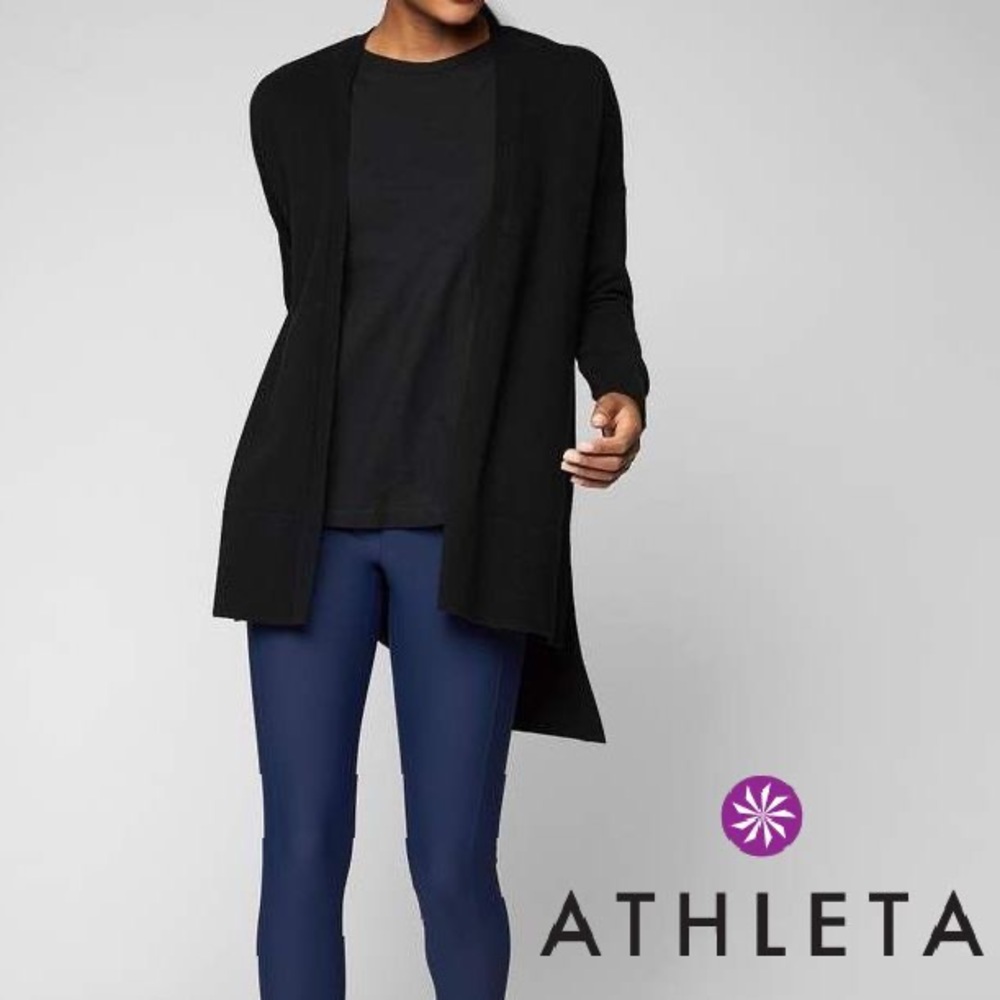 Athleta Stargazer Wrap Cardigan Black Wool Cashmere Blend Small‎ High Low Hem